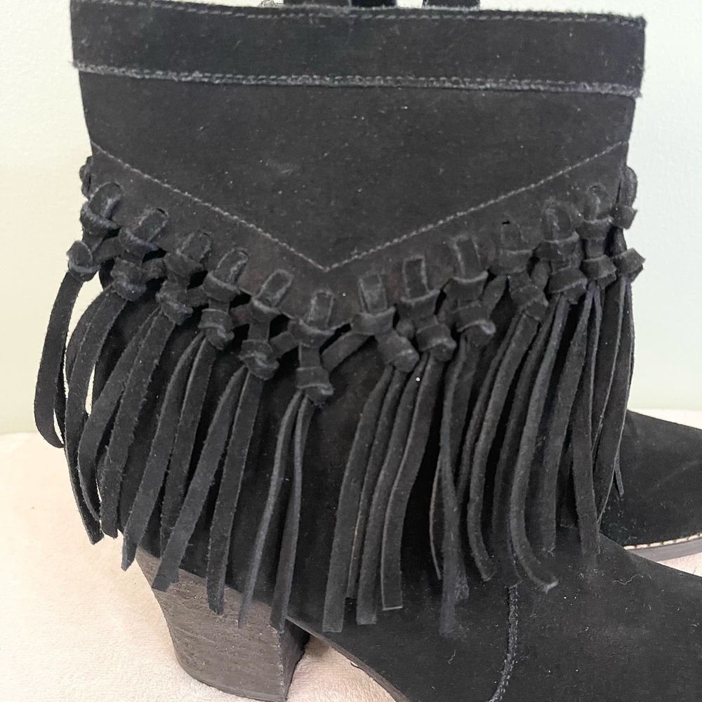 Sbicca Women's Vintage Collection Suede Leather Fringe Ankle Black Boots Sz 7.5 - Picture 8 of 10